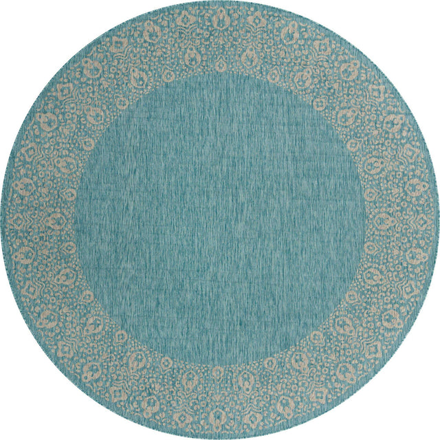 Aqua 10' 8 x 10' 8 Outdoor Border Round Area Rug Weather Resistant for Patio, Deck, Terrace, Balcony, Porch 100% Polypropylene Classic Bordered Carpet for Sale at Rug Engine