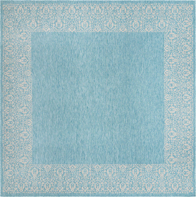 Aqua 13' 1 x 13' 1 Outdoor Border Square Area Rug Weather Resistant for Patio, Deck, Terrace, Balcony, Porch 100% Polypropylene Classic Bordered Carpet for Sale at Rug Engine