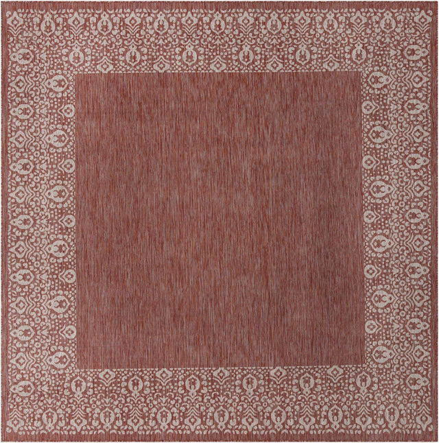 Rust Red 10' 8 x 10' 8 Outdoor Border Square Area Rug Weather Resistant for Patio, Deck, Terrace, Balcony, Porch 100% Polypropylene Classic Bordered Carpet for Sale at Rug Engine