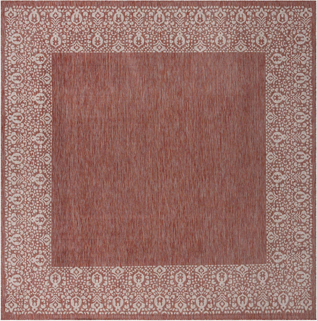 Rust Red 13' 1 x 13' 1 Outdoor Border Square Area Rug Weather Resistant for Patio, Deck, Terrace, Balcony, Porch 100% Polypropylene Classic Bordered Carpet for Sale at Rug Engine