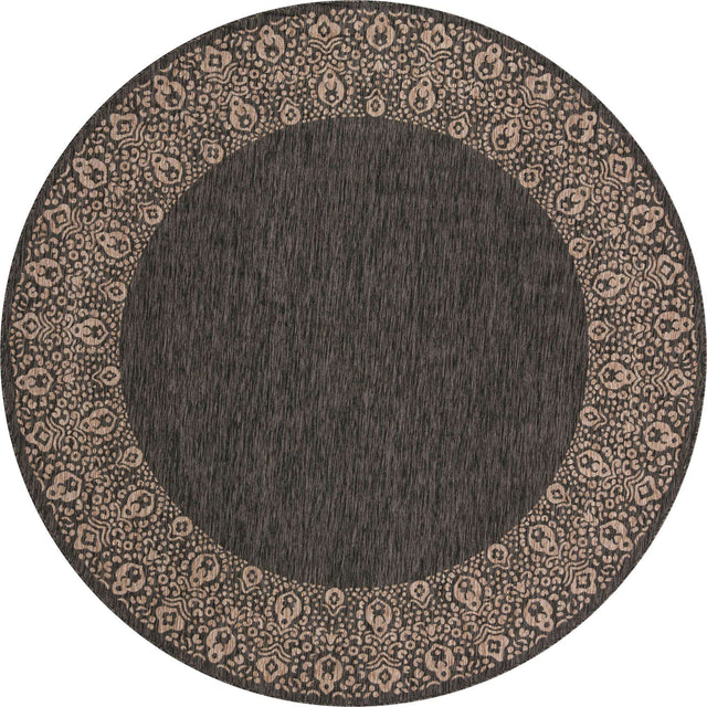 Charcoal Gray 10' 8 x 10' 8 Outdoor Border Round Area Rug Weather Resistant for Patio, Deck, Terrace, Balcony, Porch 100% Polypropylene Classic Bordered Carpet for Sale at Rug Engine