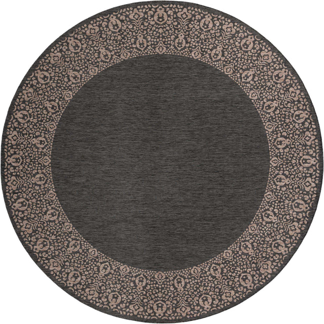 Charcoal Gray 13' 1 x 13' 1 Outdoor Border Round Area Rug Weather Resistant for Patio, Deck, Terrace, Balcony, Porch