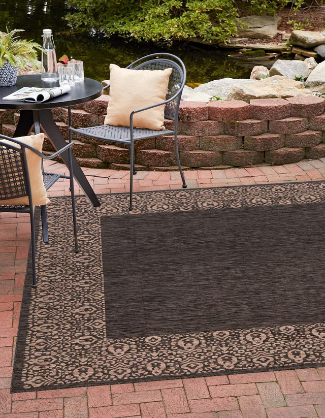 Charcoal Gray 13' 1 x 13' 1 Outdoor Border Square Area Rug Weather Resistant for Patio, Deck, Terrace, Balcony, Porch 100% Polypropylene Classic Bordered Carpet for Sale at Rug Engine