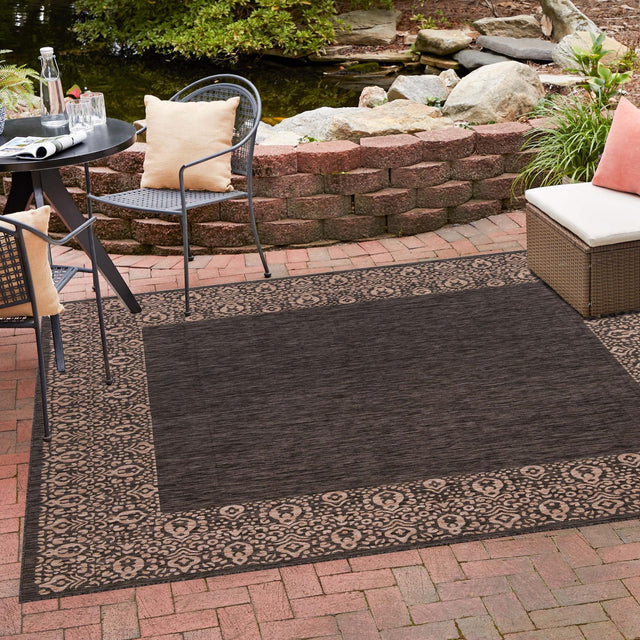 Charcoal Gray 13' 1 x 13' 1 Outdoor Border Square Area Rug Weather Resistant for Patio, Deck, Terrace, Balcony, Porch 100% Polypropylene Classic Bordered Carpet for Sale at Rug Engine