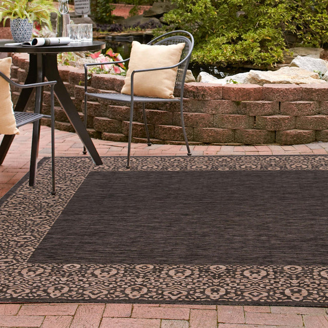 Charcoal Gray 13' 1 x 13' 1 Outdoor Border Square Area Rug Weather Resistant for Patio, Deck, Terrace, Balcony, Porch 100% Polypropylene Classic Bordered Carpet for Sale at Rug Engine