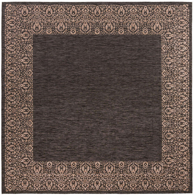 Charcoal Gray 10' 8 x 10' 8 Outdoor Border Square Area Rug Weather Resistant for Patio, Deck, Terrace, Balcony, Porch 100% Polypropylene Classic Bordered Carpet for Sale at Rug Engine