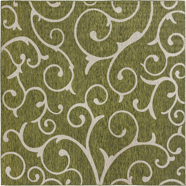 Green 10' 8 x 10' 8 Outdoor Botanical Square Area Rug Weather Resistant for Patio, Deck, Terrace, Balcony, Porch Polypropylene Garden Floral Tropical Carpet for Sale at Rug Engine
