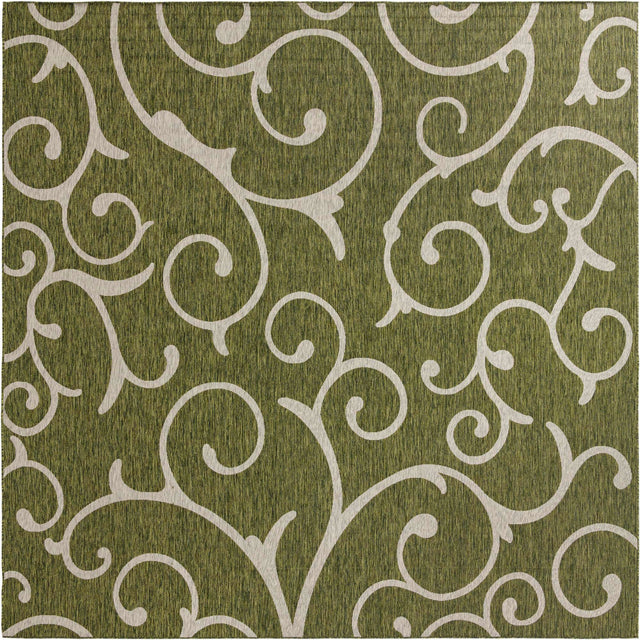 Green 13' 1 x 13' 1 Outdoor Botanical Square Area Rug Weather Resistant for Patio, Deck, Terrace, Balcony, Porch Polypropylene Garden Floral Tropical Carpet for Sale at Rug Engine