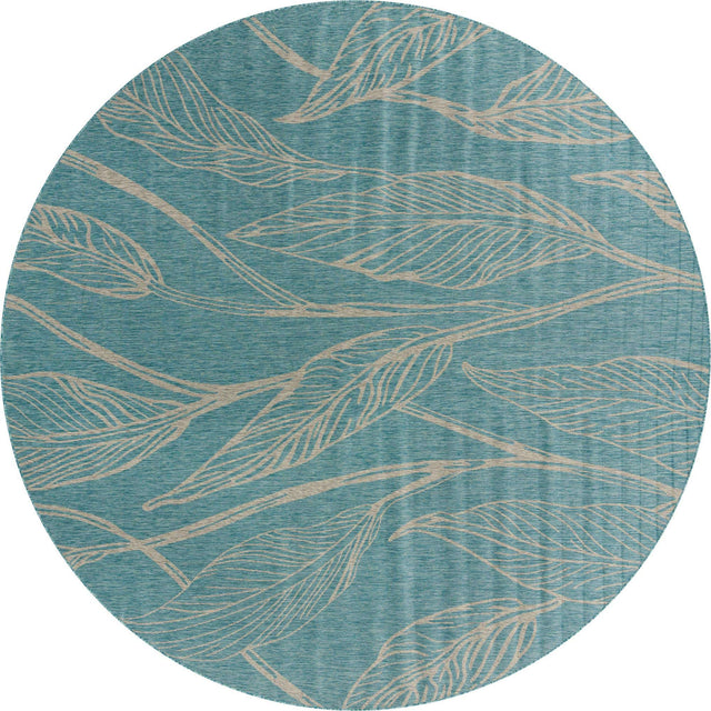 Light Aqua 13' 1 x 13' 1 Outdoor Botanical Round Area Rug Weather Resistant for Patio, Deck, Terrace, Balcony, Porch Polypropylene Garden Floral Tropical Carpet for Sale at Rug Engine