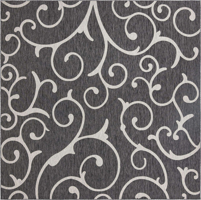 Charcoal Gray 13' 1 x 13' 1 Outdoor Botanical Square Area Rug Weather Resistant for Patio, Deck, Terrace, Balcony, Porch Polypropylene Garden Floral Tropical Carpet for Sale at Rug Engine