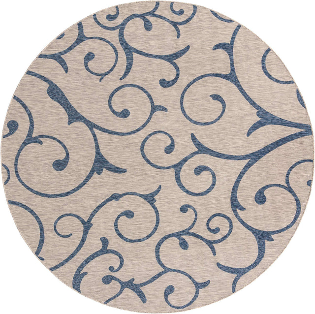 Gray 10' 8 x 10' 8 Outdoor Botanical Round Area Rug Weather Resistant for Patio, Deck, Terrace, Balcony, Porch Polypropylene Garden Floral Tropical Carpet for Sale at Rug Engine