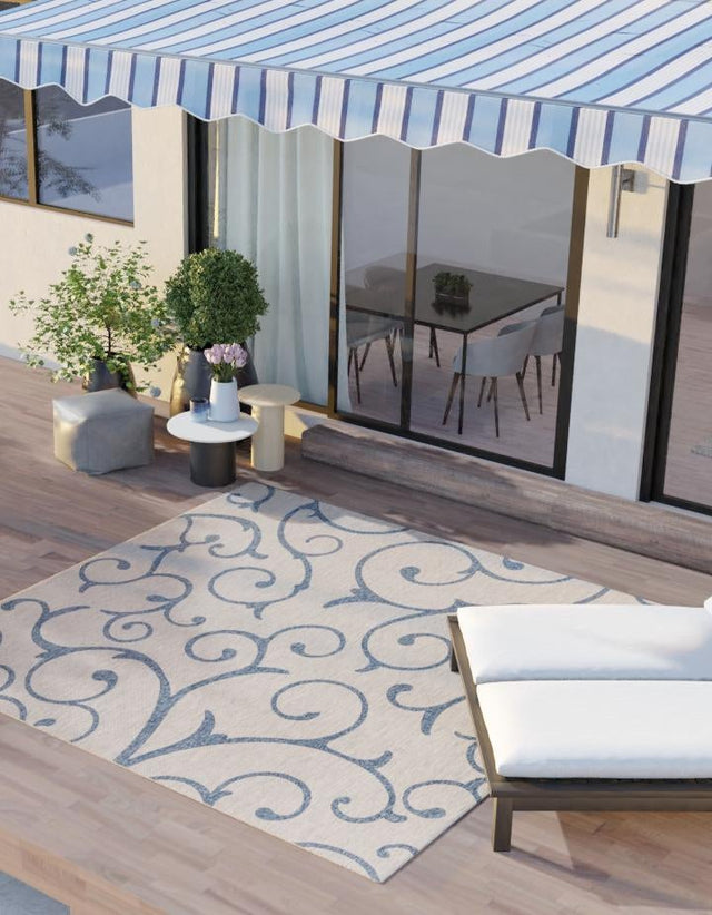 Gray 10' 8 x 10' 8 Outdoor Botanical Square Area Rug Weather Resistant for Patio, Deck, Terrace, Balcony, Porch Polypropylene Garden Floral Tropical Carpet for Sale at Rug Engine