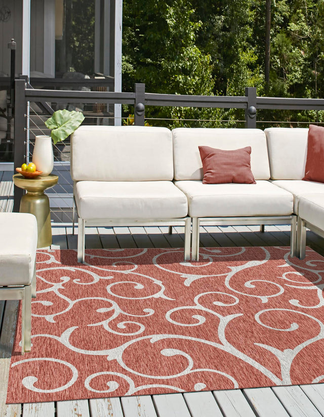 Rust Red 13' 1 x 13' 1 Outdoor Botanical Square Area Rug Weather Resistant for Patio, Deck, Terrace, Balcony, Porch Polypropylene Garden Floral Tropical Carpet for Sale at Rug Engine