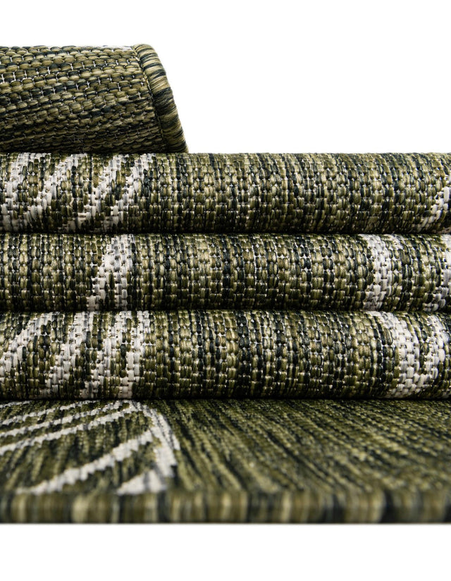 Green 7' 10 x 7' 10 Outdoor Botanical Square Area Rug Weather Resistant for Patio, Deck, Terrace, Balcony, Porch Polypropylene Garden Floral Tropical Carpet for Sale at Rug Engine