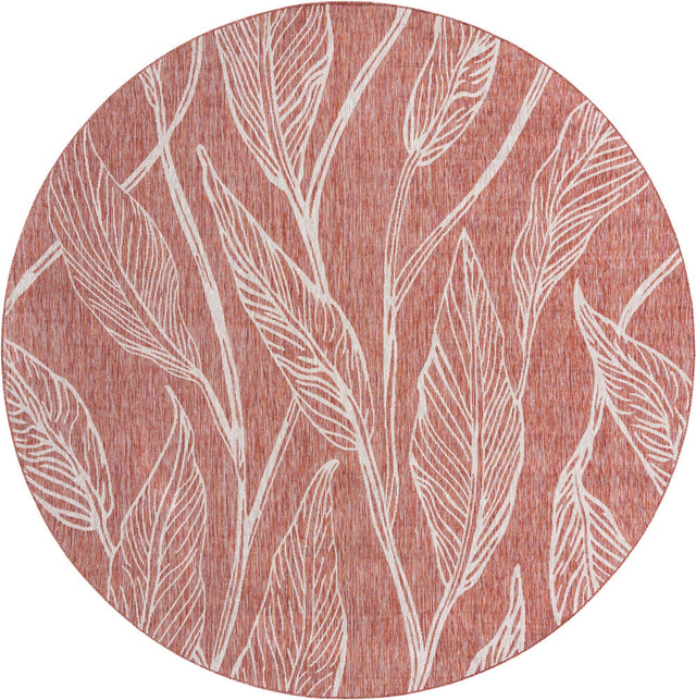 Rust Red 10' 8 x 10' 8 Outdoor Botanical Round Area Rug Weather Resistant for Patio, Deck, Terrace, Balcony, Porch Polypropylene Garden Floral Tropical Carpet for Sale at Rug Engine