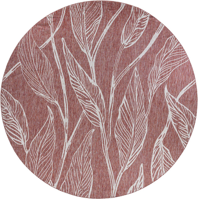 Rust Red 13' 1 x 13' 1 Outdoor Botanical Round Area Rug Weather Resistant for Patio, Deck, Terrace, Balcony, Porch Polypropylene Garden Floral Tropical Carpet for Sale at Rug Engine