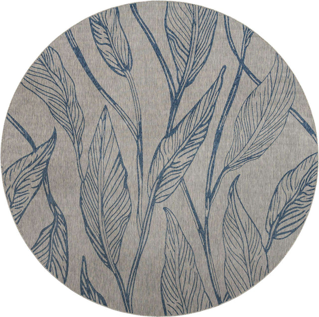 Light Gray 13' 1 x 13' 1 Outdoor Botanical Round Area Rug Weather Resistant for Patio, Deck, Terrace, Balcony, Porch Polypropylene Garden Floral Tropical Carpet for Sale at Rug Engine