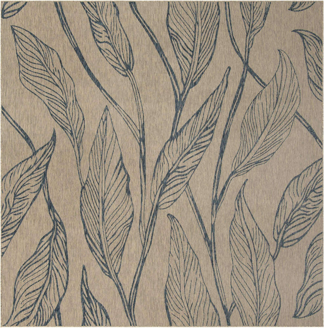 Light Gray 10' 8 x 10' 8 Outdoor Botanical Square Area Rug Weather Resistant for Patio, Deck, Terrace, Balcony, Porch Polypropylene Garden Floral Tropical Carpet for Sale at Rug Engine