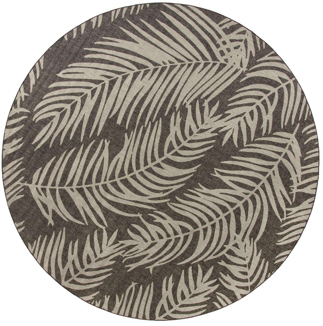 Charcoal 13' 1 x 13' 1 Outdoor Botanical Round Area Rug Weather Resistant for Patio, Deck, Terrace, Balcony, Porch Polypropylene Garden Floral Tropical Carpet for Sale at Rug Engine