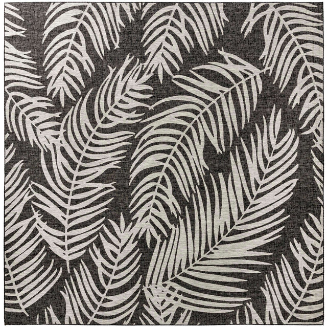 Charcoal 13' 1 x 13' 1 Outdoor Botanical Square Area Rug Weather Resistant for Patio, Deck, Terrace, Balcony, Porch Polypropylene Garden Floral Tropical Carpet for Sale at Rug Engine