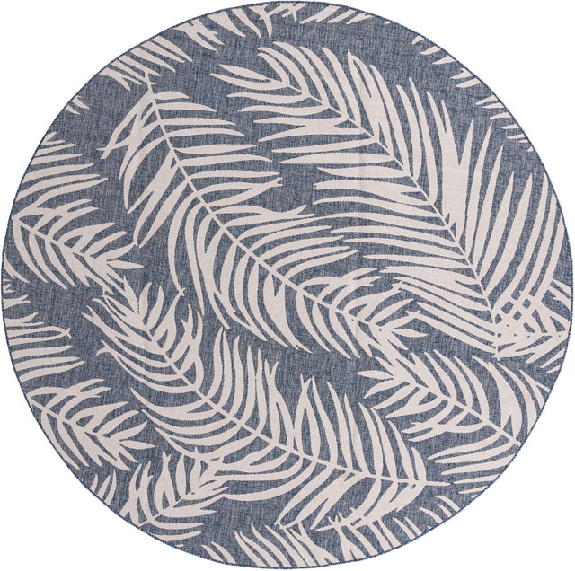 Blue 10' 8 x 10' 8 Outdoor Botanical Round Area Rug Weather Resistant for Patio, Deck, Terrace, Balcony, Porch Polypropylene Garden Floral Tropical Carpet for Sale at Rug Engine