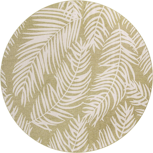 Green 13' 1 x 13' 1 Outdoor Botanical Round Area Rug Weather Resistant for Patio, Deck, Terrace, Balcony, Porch Polypropylene Garden Floral Tropical Carpet for Sale at Rug Engine