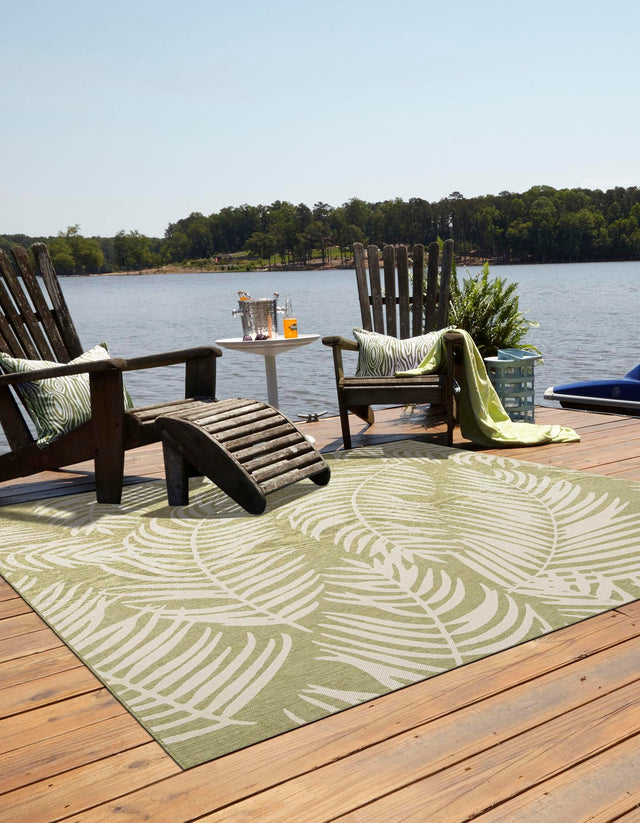 Green 12' x 12' Outdoor Botanical Square Area Rug Weather Resistant for Patio, Deck, Terrace, Balcony, Porch Polypropylene Garden Floral Tropical Carpet for Sale at Rug Engine