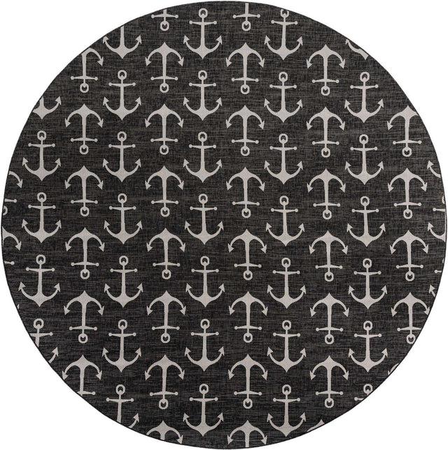Charcoal 13' 1 x 13' 1 Outdoor Coastal Round Area Rug Weather Resistant for Patio, Deck, Terrace, Balcony, Porch 100% Polypropylene Coastal Decor Carpet for Sale at Rug Engine