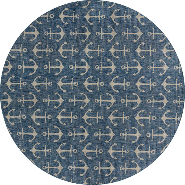 Blue 13' 1 x 13' 1 Outdoor Coastal Round Area Rug Weather Resistant for Patio, Deck, Terrace, Balcony, Porch 100% Polypropylene Coastal Decor Carpet for Sale at Rug Engine