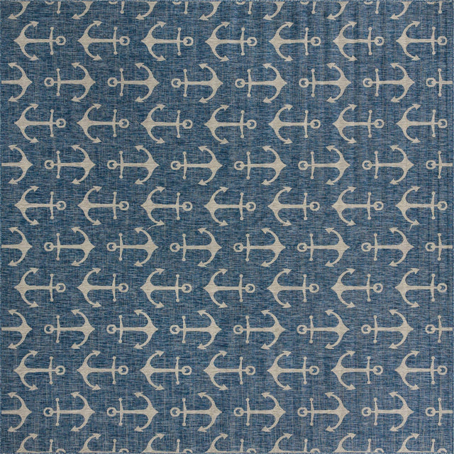 Blue 13' 1 x 13' 1 Outdoor Coastal Square Area Rug Weather Resistant for Patio, Deck, Terrace, Balcony, Porch 100% Polypropylene Coastal Decor Carpet for Sale at Rug Engine