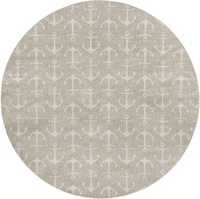 Gray 13' 1 x 13' 1 Outdoor Coastal Round Area Rug Weather Resistant for Patio, Deck, Terrace, Balcony, Porch 100% Polypropylene Coastal Decor Carpet for Sale at Rug Engine