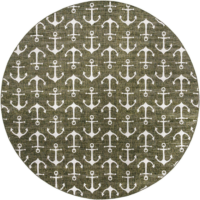 Green 13' 1 x 13' 1 Outdoor Coastal Round Area Rug Weather Resistant for Patio, Deck, Terrace, Balcony, Porch 100% Polypropylene Coastal Decor Carpet for Sale at Rug Engine