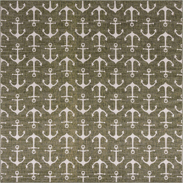 Green 13' 1 x 13' 1 Outdoor Coastal Square Area Rug Weather Resistant for Patio, Deck, Terrace, Balcony, Porch 100% Polypropylene Coastal Decor Carpet for Sale at Rug Engine