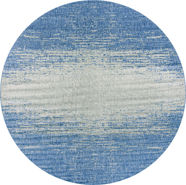 Blue 10' 8 x 10' 8 Outdoor Modern Round Area Rug Weather Resistant for Patio, Deck, Terrace, Balcony, Porch 100% Polypropylene Modern Outside Carpet for Sale at Rug Engine