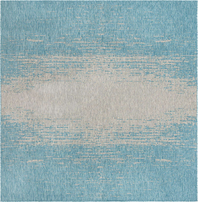 Aqua 10' 8 x 10' 8 Outdoor Modern Square Area Rug Weather Resistant for Patio, Deck, Terrace, Balcony, Porch 100% Polypropylene Modern Outside Carpet for Sale at Rug Engine