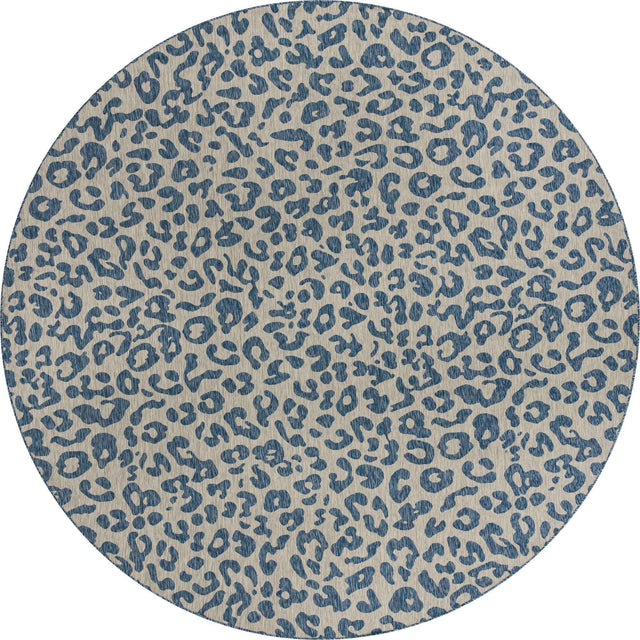 Blue 13' 1 x 13' 1 Outdoor Safari Round Area Rug Weather Resistant for Patio, Deck, Terrace, Balcony, Porch Animal Print Wildlife Nature Carpet for Sale at Rug Engine