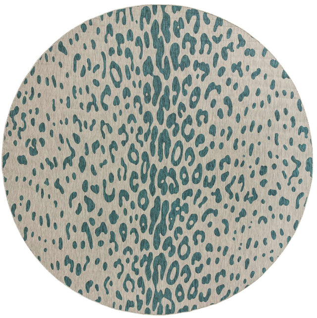 Teal 13' 1 x 13' 1 Outdoor Safari Round Area Rug Weather Resistant for Patio, Deck, Terrace, Balcony, Porch Animal Print Wildlife Nature Carpet for Sale at Rug Engine