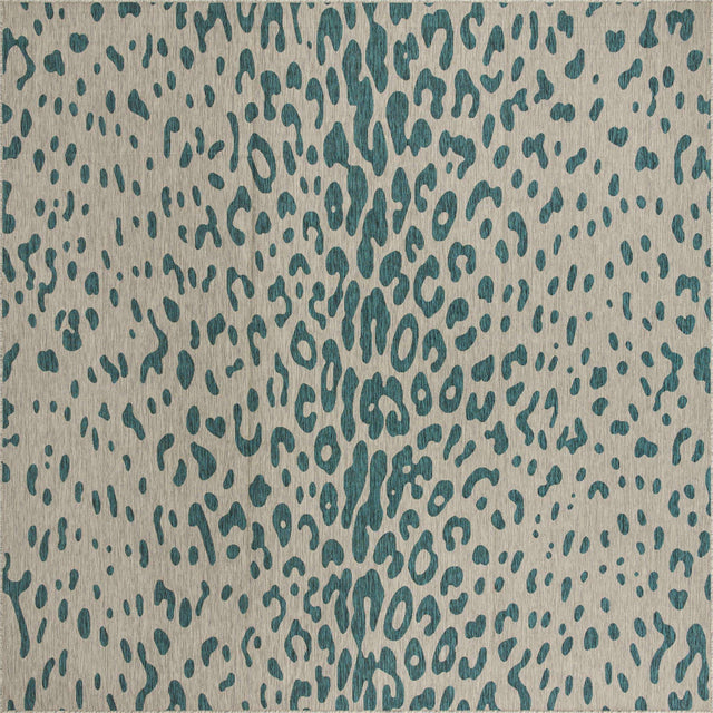 Teal 13' 1 x 13' 1 Outdoor Safari Square Area Rug Weather Resistant for Patio, Deck, Terrace, Balcony, Porch Animal Print Wildlife Nature Carpet for Sale at Rug Engine