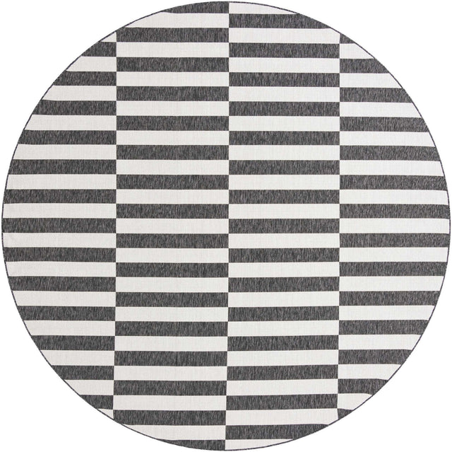 Charcoal 10' 8 x 10' 8 Outdoor Striped Round Area Rug Weather Resistant for Patio, Deck, Terrace, Balcony, Porch Geometric Pattern Waterproof Carpet for Sale at Rug Engine