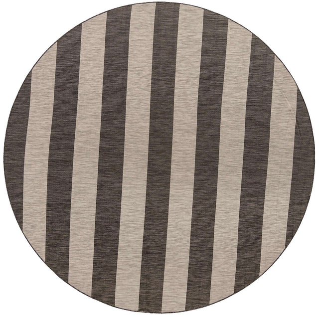 Charcoal Gray 10' 8 x 10' 8 Outdoor Striped Round Area Rug Weather Resistant for Patio, Deck, Terrace, Balcony, Porch Geometric Pattern Waterproof Carpet for Sale at Rug Engine