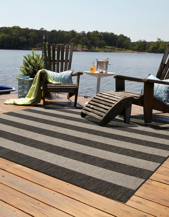 Charcoal Gray 13' 1 x 13' 1 Outdoor Striped Square Area Rug Weather Resistant for Patio, Deck, Terrace, Balcony, Porch Geometric Pattern Waterproof Carpet for Sale at Rug Engine