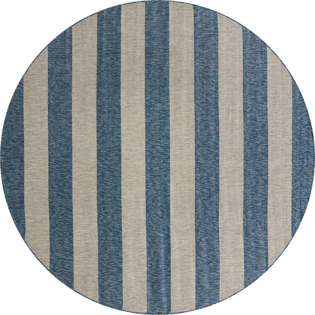 Blue 10' 8 x 10' 8 Outdoor Striped Round Area Rug Weather Resistant for Patio, Deck, Terrace, Balcony, Porch Geometric Pattern Waterproof Carpet for Sale at Rug Engine