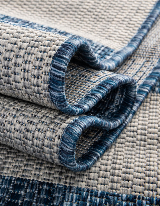 Blue 5' 3 x 5' 3 Outdoor Striped Square Area Rug Weather Resistant for Patio, Deck, Terrace, Balcony, Porch Geometric Pattern Waterproof Carpet for Sale at Rug Engine