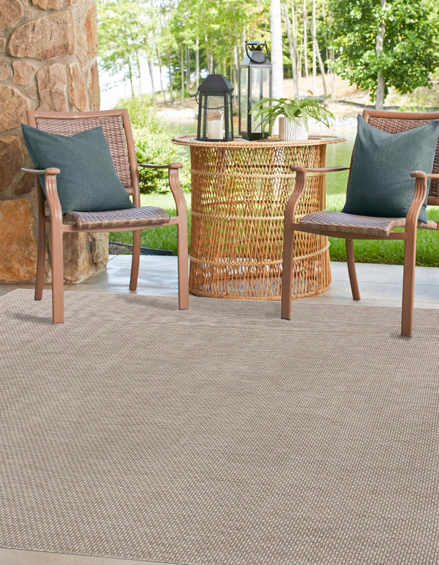 Beige 13' 1 x 13' 1 Outdoor Solid Square Area Rug Weather Resistant for Patio, Deck, Terrace, Balcony, Porch 100% Polypropylene Minimalist Waterproof Carpet for Sale at Rug Engine
