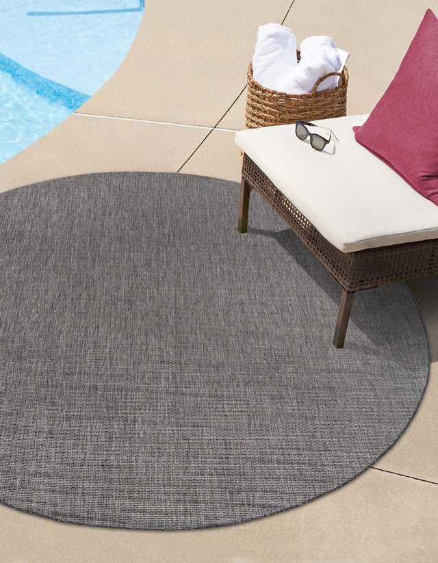 Black 13' 1 x 13' 1 Outdoor Solid Round Area Rug Weather Resistant for Patio, Deck, Terrace, Balcony, Porch 100% Polypropylene Minimalist Waterproof Carpet for Sale at Rug Engine
