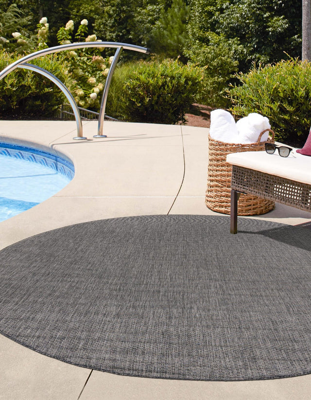 Black 3' 1 x 3' 1 Outdoor Solid Round Area Rug Weather Resistant for Patio, Deck, Terrace, Balcony, Porch 100% Polypropylene Minimalist Waterproof Carpet for Sale at Rug Engine