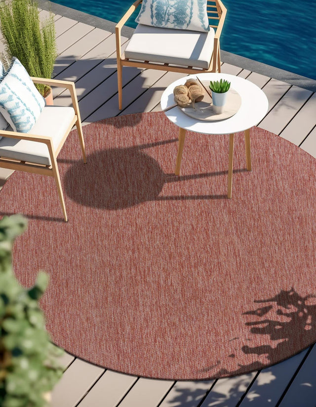 Rust Red 10' 8 x 10' 8 Outdoor Solid Round Area Rug Weather Resistant for Patio, Deck, Terrace, Balcony, Porch 100% Polypropylene Minimalist Waterproof Carpet for Sale at Rug Engine