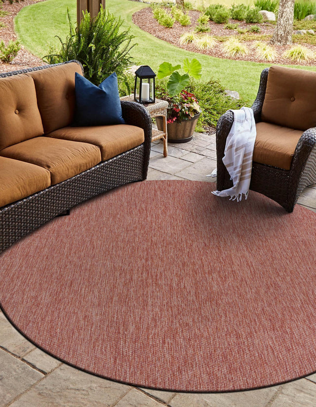 Rust Red 10' 8 x 10' 8 Outdoor Solid Round Area Rug Weather Resistant for Patio, Deck, Terrace, Balcony, Porch 100% Polypropylene Minimalist Waterproof Carpet for Sale at Rug Engine