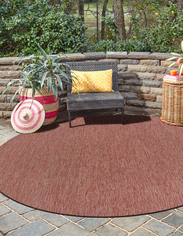 Rust Red 13' 1 x 13' 1 Outdoor Solid Round Area Rug Weather Resistant for Patio, Deck, Terrace, Balcony, Porch 100% Polypropylene Minimalist Waterproof Carpet for Sale at Rug Engine