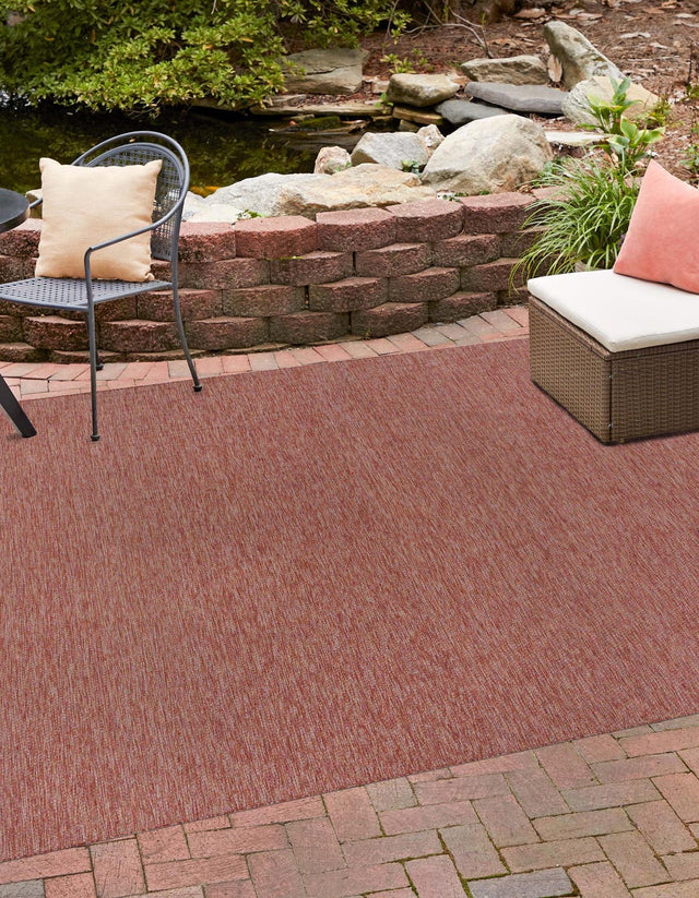 Rust Red 13' 1 x 13' 1 Outdoor Solid Square Area Rug Weather Resistant for Patio, Deck, Terrace, Balcony, Porch 100% Polypropylene Minimalist Waterproof Carpet for Sale at Rug Engine